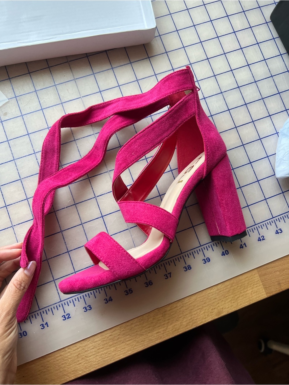FSJ Fuchsia Suede Block Heel Lace-Up Sandals